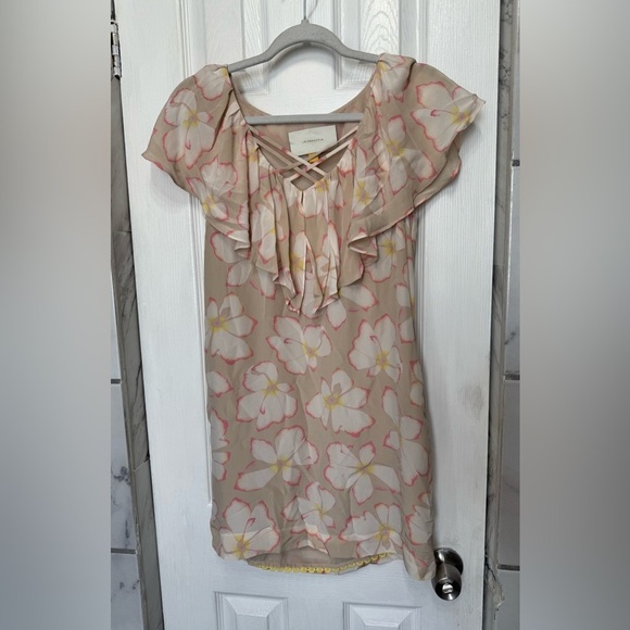 Anthropologie Leifsdottir Silk Cream Floral Ruffle Shift Dress Women’s Size 2 - Picture 1 of 11